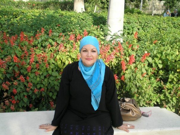 Jihan Jamal in a turquoise hegab at Azhar Gardens, Cairo, 2009