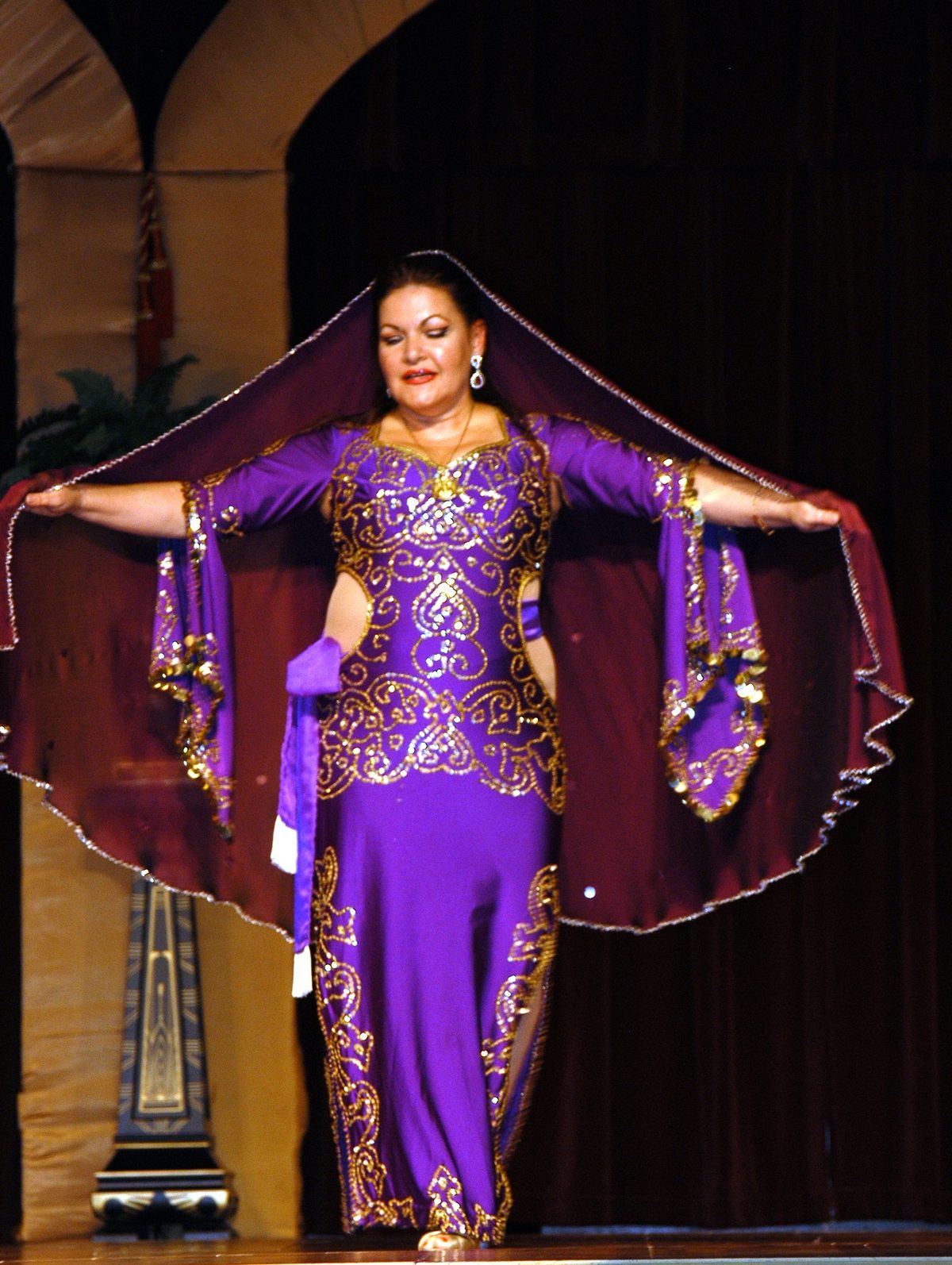 Jihan Jamal in purple with head veil at Ya Hallah Y'all, Dallas